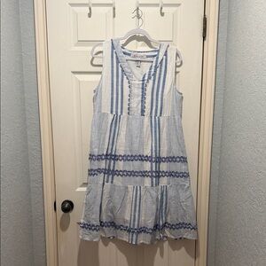 Elegant Blue and White Striped Mini Dress